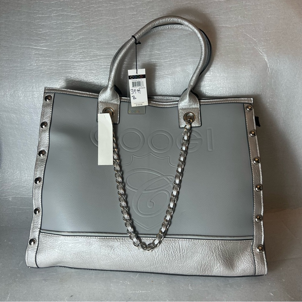 COOGI 18” Tote Purse Grey Pewter Silver  Studded Vintage NEW